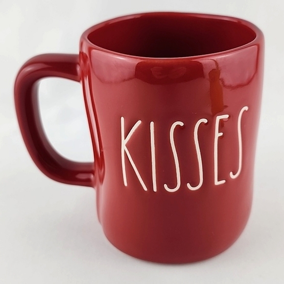 Rae Dunn Glossy Red Coffee Mug Double Sided KISSES HUGS White Large Letters - Picture 4 of 10